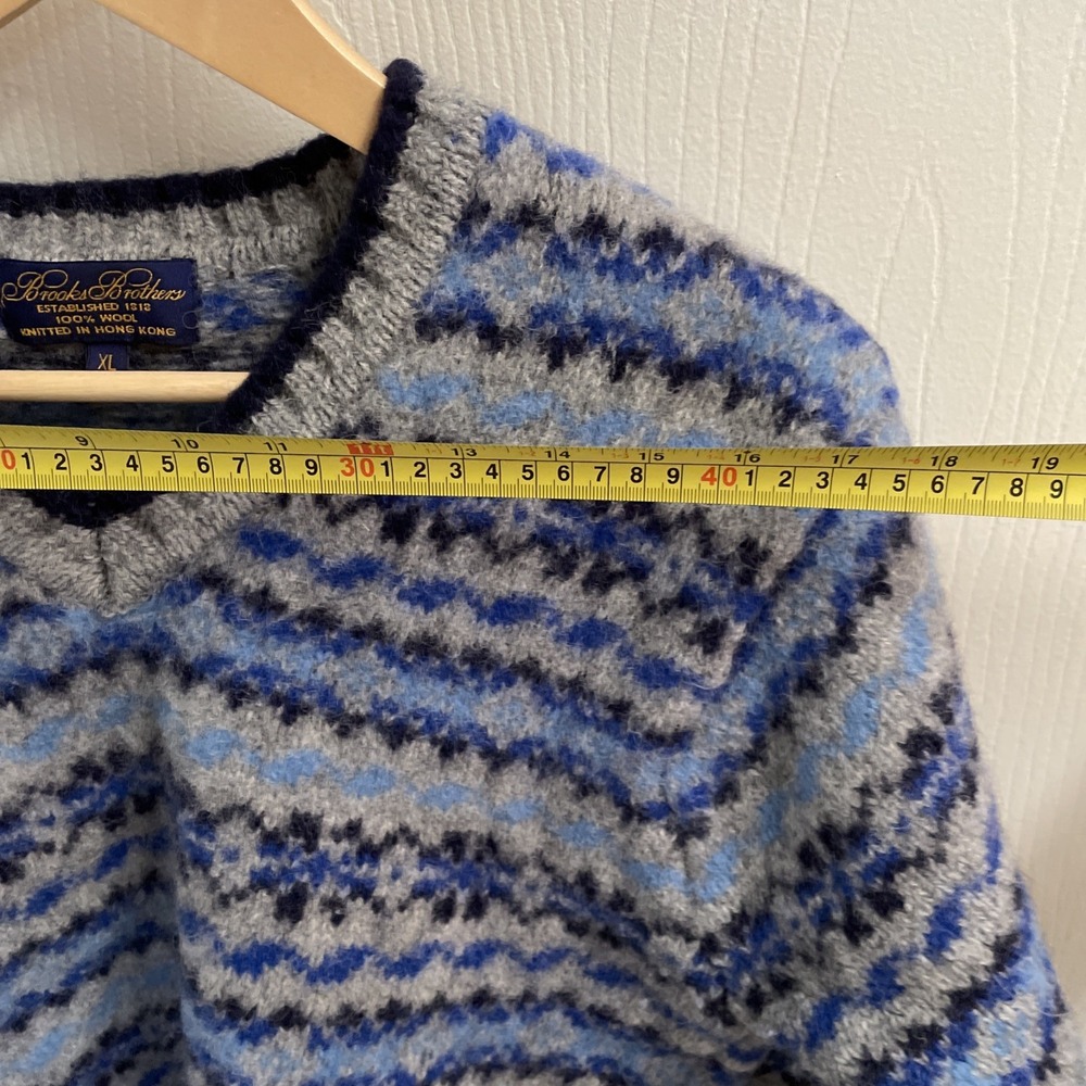 VTG Brooks Brothers Wool Knit Faire Isle Snowflake V Neck Pullover Sweater XL - Picture 9 of 10